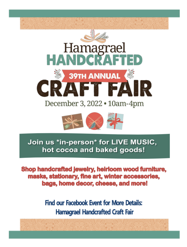 Flyer advertising Hamagrael's 39th Annual Handmade Craft Fair on December 3, 2022