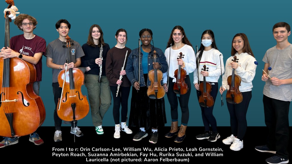 students holding various musical instruments