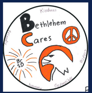 sticker that says bethlehem cares with eagle and peace sign