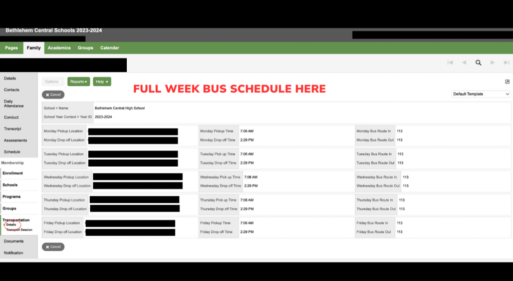 Bus schedules available in Aspen Bethlehem Central School District
