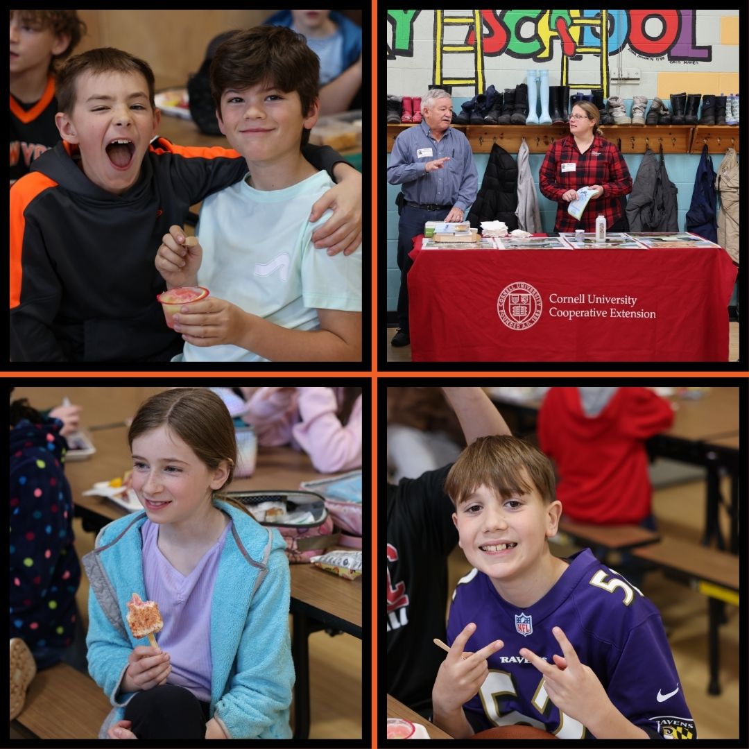 Photo college of students enjoying the CCE Dairy presentation and of the CCE presenters at Hamagrael Elementary School