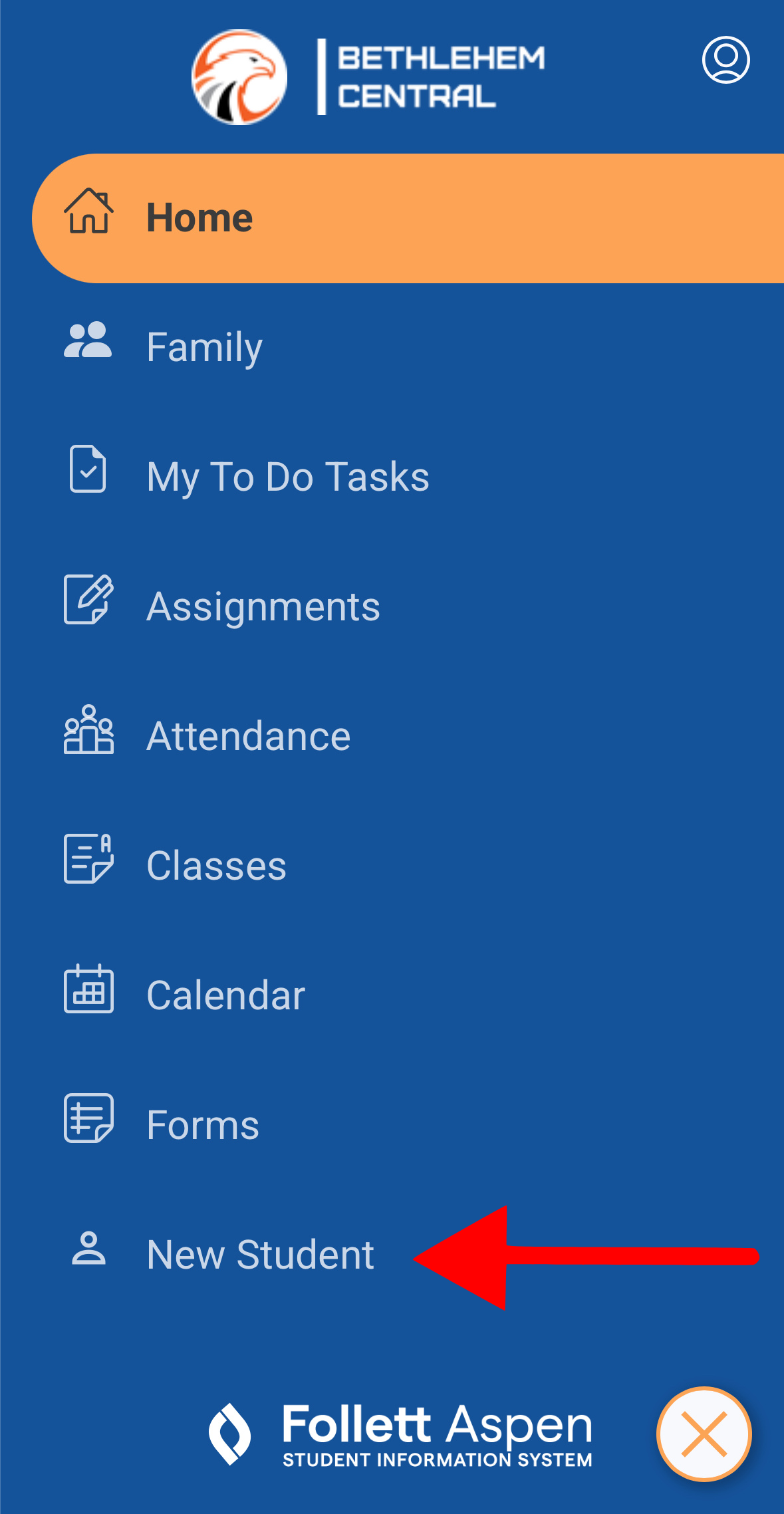 Image of Aspen app's menu