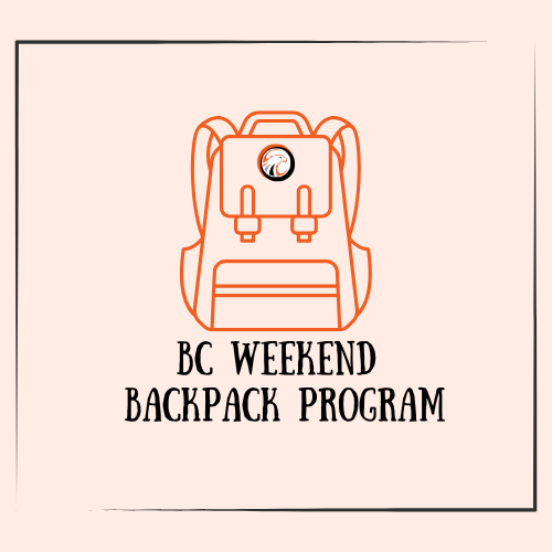 Image of backpack drawing with the text: BC Weekend Backpack Program 