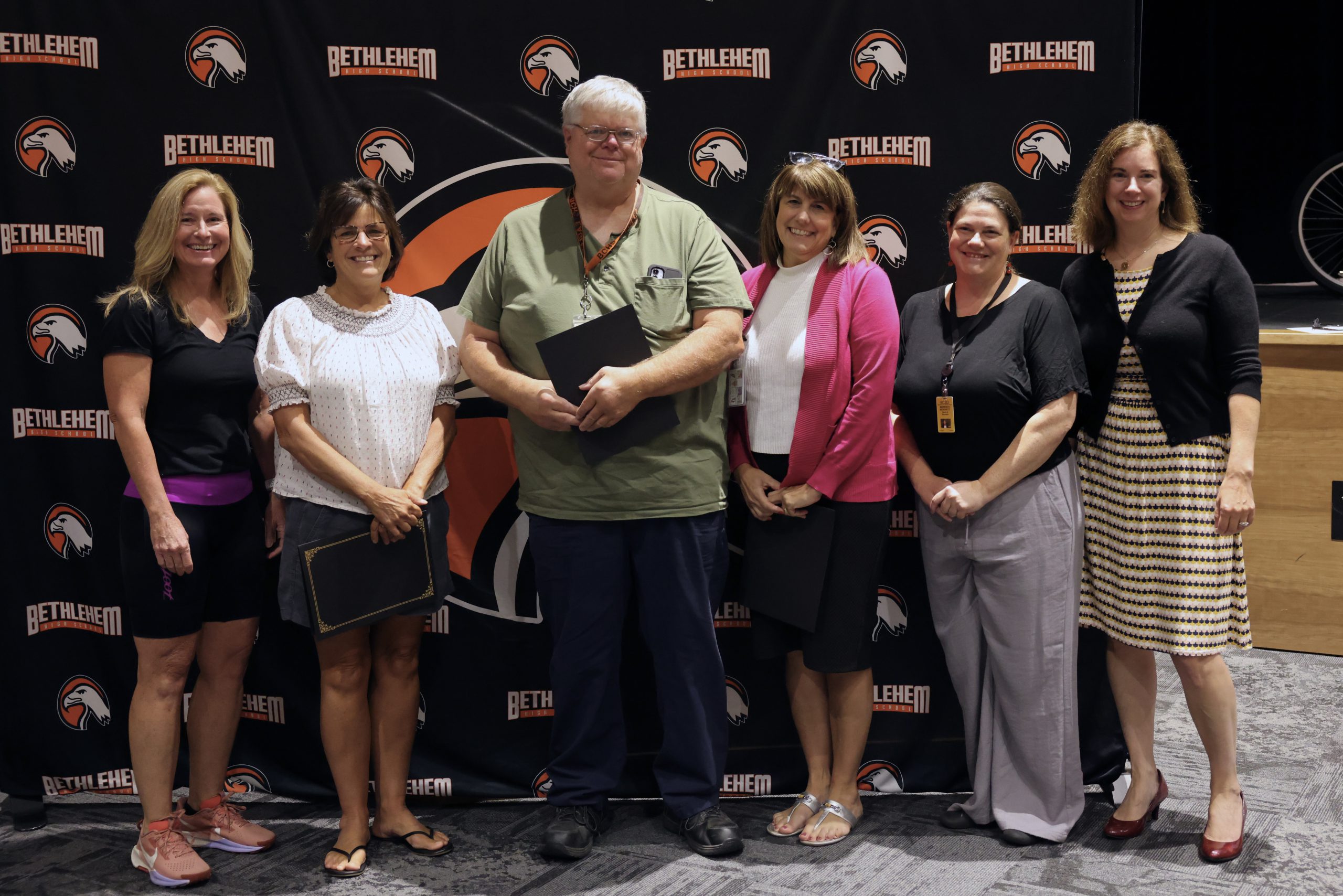 Image of 35 year milestone employees with Superintendent Jody Monroe, BOE President Holly Dellenbaugh and BOE Vice President Meredith Moriarty