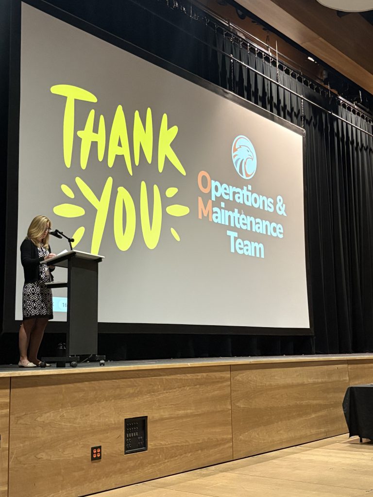 Photo of Superintendent Monroe giving her Opening Day remarks