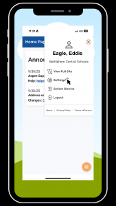 Screen view of Aspen app indicating where to click to change password.