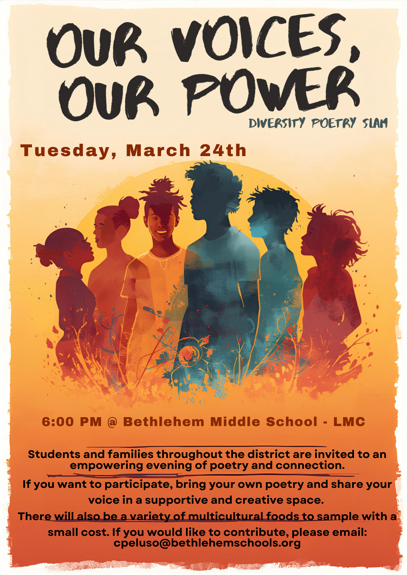 Image of flyer advertising Our Power, Our Voices: Diversity Poetry Slam