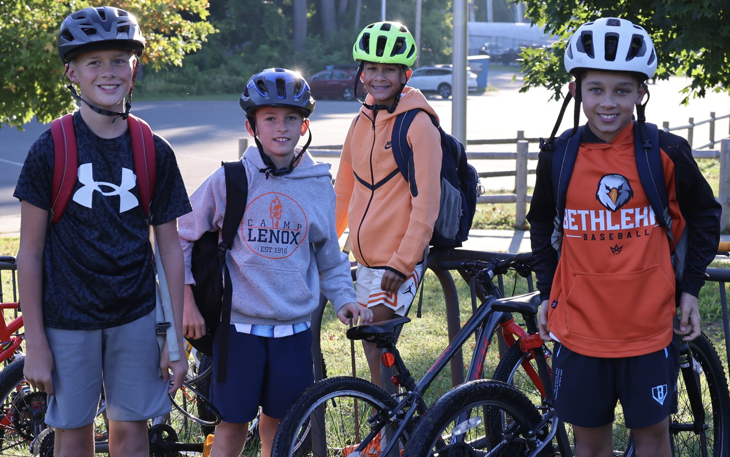 students in bike helmets