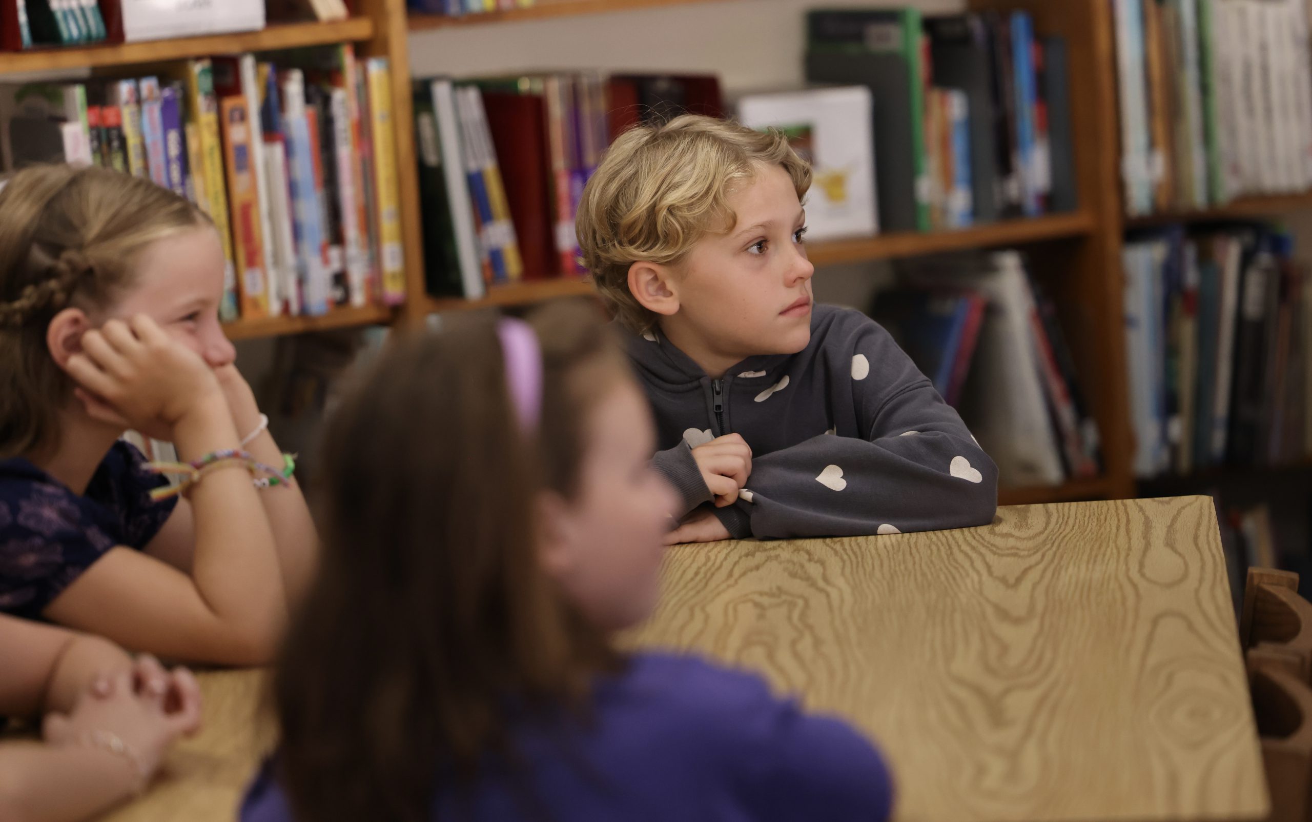 students in library